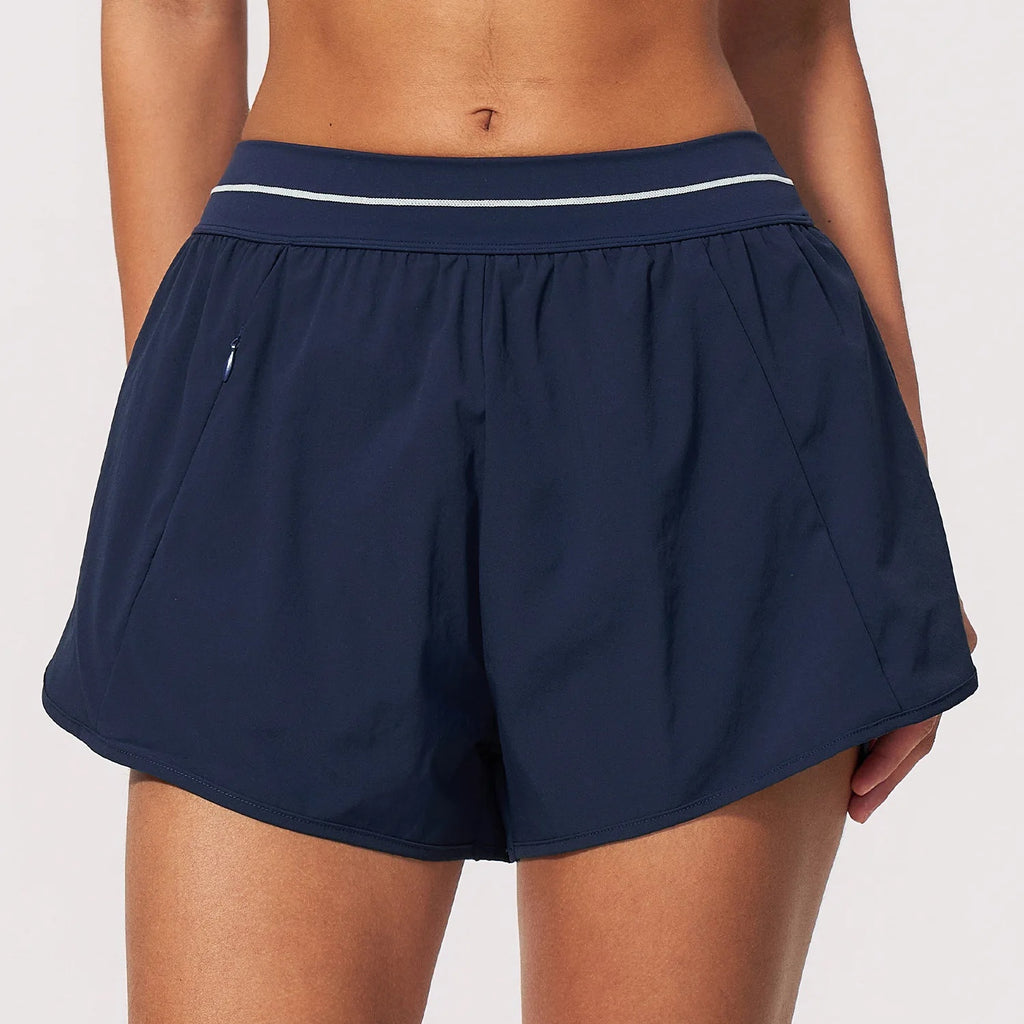 Padel Short High Waist Dames Marineblauw - Licht & Ademend