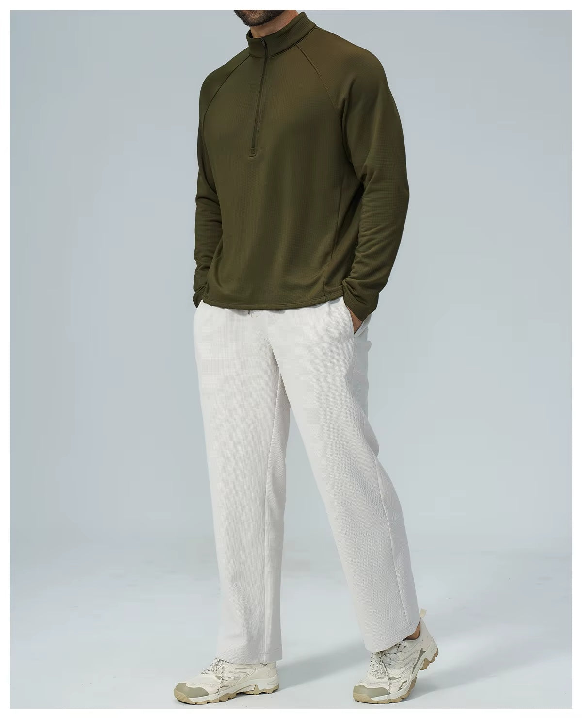Padel Fleece Longsleeve Olijfgroen - Thermisch & Minimalistisch