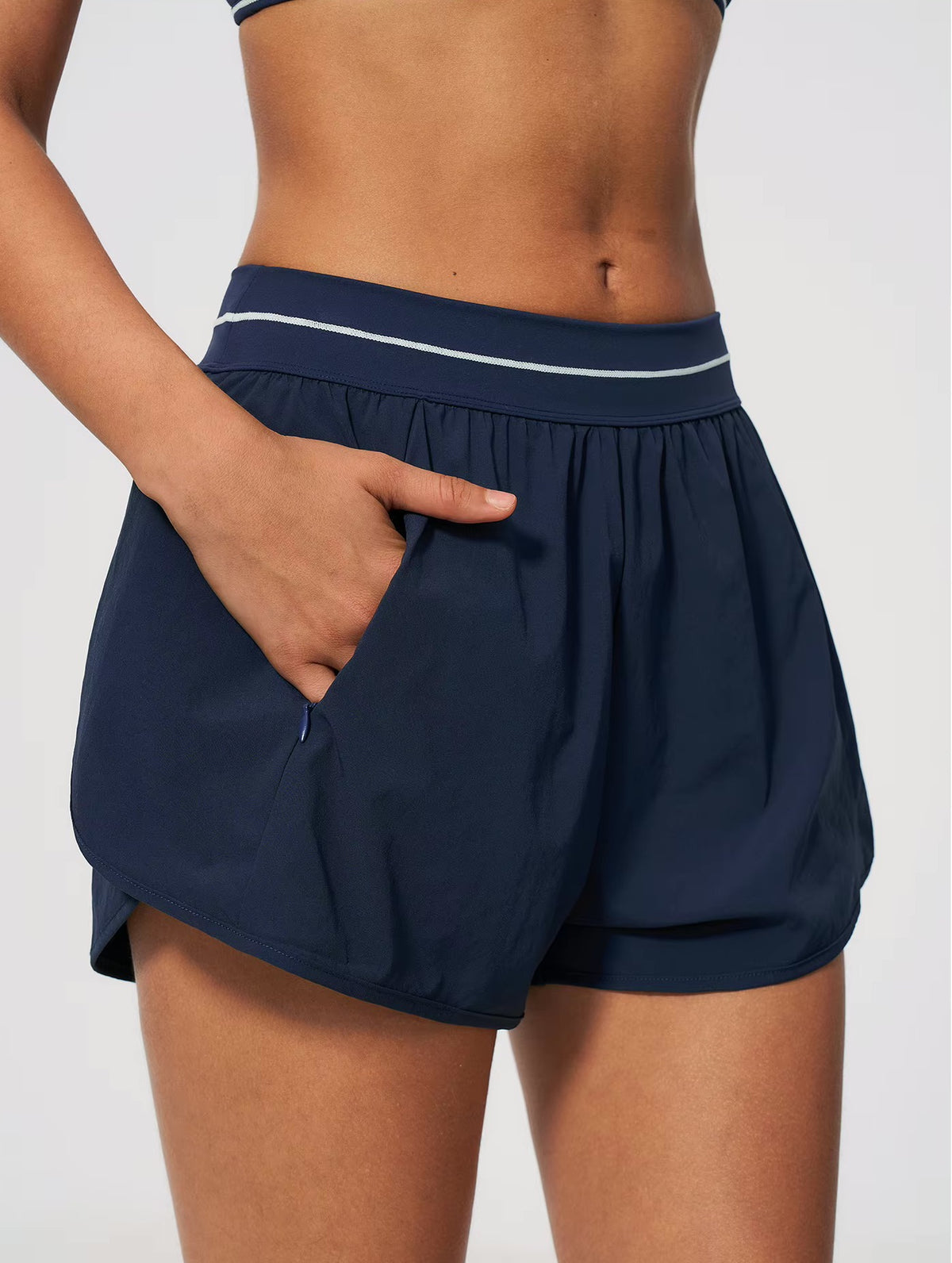 Padel Short High Waist Dames Marineblauw - Licht & Ademend