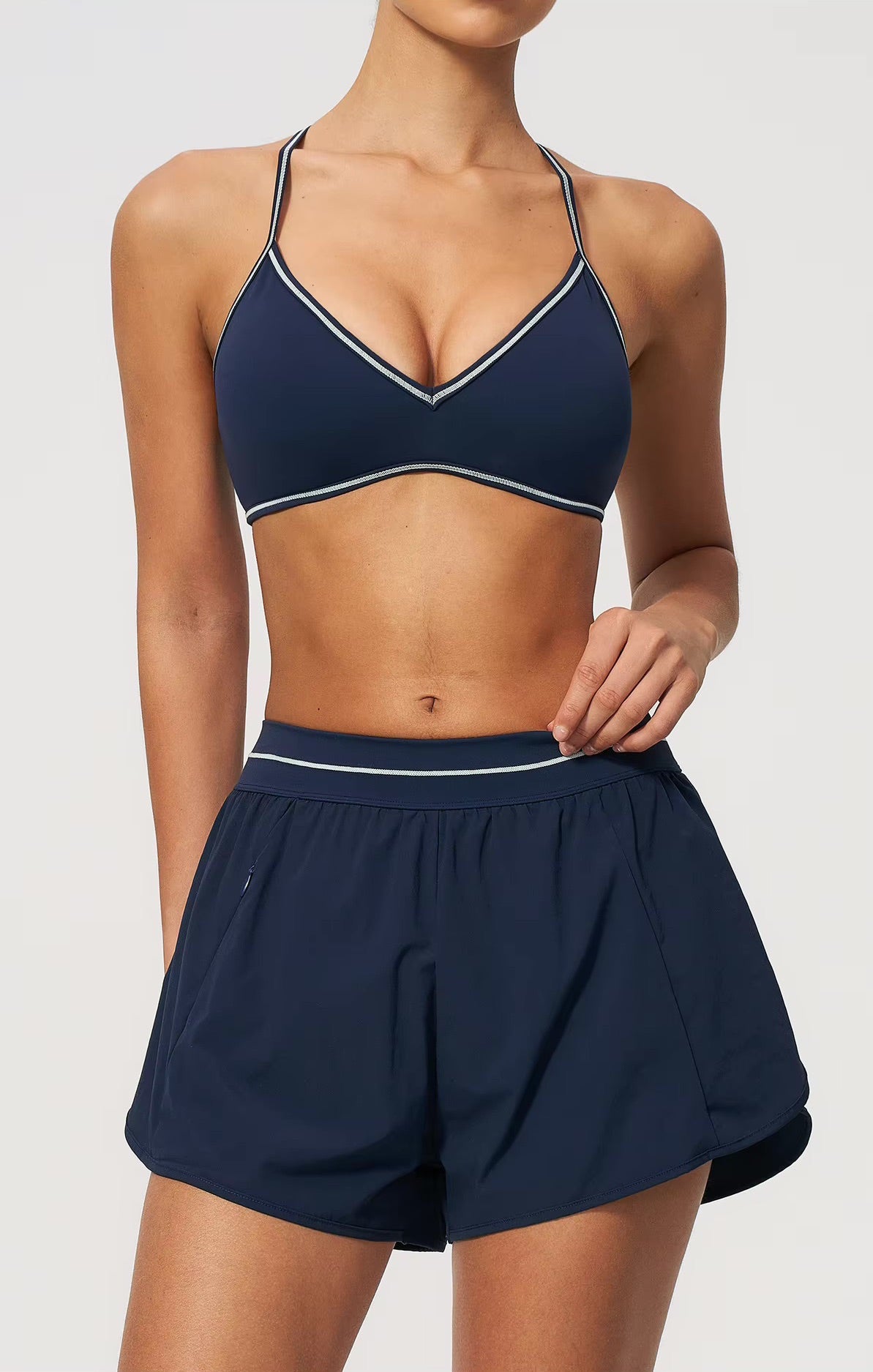 Padel Short High Waist Dames Marineblauw - Licht & Ademend