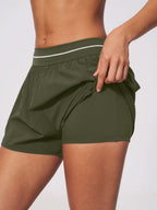Padel Short High Waist Dames Donkergroen - Licht & Ademend